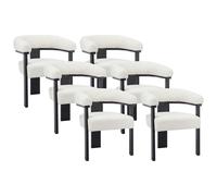 Lot de 6 chaises avec accoudoirs en tissu bouclette et bois d'hévéa noir - Blanc - LIVELIA de Pascal MORABITO