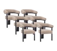 Lot de 6 chaises avec accoudoirs en tissu bouclette et bois d'hévéa noir - Taupe - LIVELIA de Pascal MORABITO