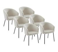 Lot de 6 chaises avec accoudoirs en tissu bouclette et métal - Crème - MORONI de