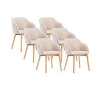 Chaise Vente-Unique.com Lot de 6 chaises avec accoudoirs - Tissu et hévéa - Beige - JELISA