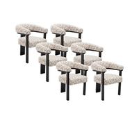 Lot de 6 chaises avec accoudoirs en tissu texturé bicolore et bois d'hévéa noir - Crème et taupe - LIVELIA de Pascal Morabito