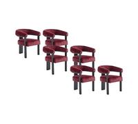 Lot de 6 chaises avec accoudoirs en tissu texturé et bois d'hévéa noir - Bordeaux - LIVELIA