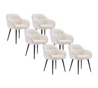 Lot de 6 chaises avec accoudoirs en tissu texturé et métal noir - Crème - LASSANDRA de Pascal Morabito