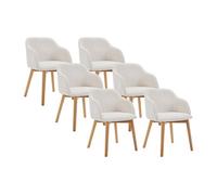 Lot de 6 chaises avec accoudoirs en velours côtelé et bois d'hévéa - Crème - JELISA