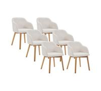 Lot de 6 chaises avec accoudoirs en velours côtelé et bois d'hévéa - Crème - JELISA