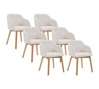 Lot de 6 chaises avec accoudoirs en velours côtelé et bois d'hévéa - Crème - JELISA