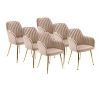 Lot de 6 chaises avec accoudoirs en velours et métal doré - Beige - ELEANA