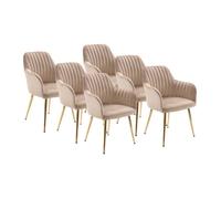 Lot de 6 chaises avec accoudoirs en velours et métal doré - Beige - ELEANA