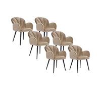 Lot de 6 chaises avec accoudoirs en velours et métal noir - Beige - LANSENA de Pascal Morabito