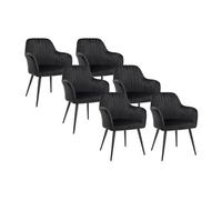 Lot de 6 chaises avec accoudoirs en velours et métal - Noir - ELEANA
