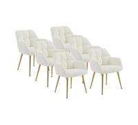 Lot de 6 chaises avec accoudoirs - Tissu bouclette et métal doré - Blanc - PEGA de Pascal MORABITO