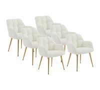 Lot de 6 chaises avec accoudoirs - Tissu bouclette et métal doré - Blanc - PEGA de Pascal MORABITO