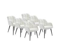 Lot de 6 chaises avec accoudoirs - Tissu bouclette et métal noir - Blanc - PEGA de