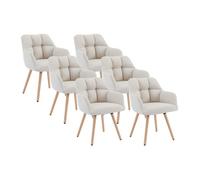 Lot de 6 chaises avec accoudoirs - Tissu et bois de hêtre - Beige - PEGA