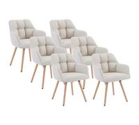 Lot de 6 chaises avec accoudoirs - Tissu et bois de hêtre - Beige - PEGA
