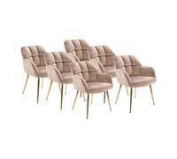 Lot de 6 chaises avec accoudoirs - Velours et métal doré - Beige - PEGA de