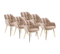Lot de 6 chaises avec accoudoirs - Velours et métal doré - Beige - PEGA de