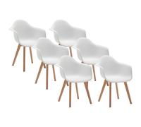 Lot de 6 chaises avec accoudoirs VIXI - Polypropylène et Hêtre - Blanc