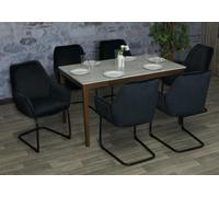 Mendler Lot de 6 chaises Cantilever HWC-G67 Tissu/Textile Oeko-Tex MVG Bleu-Anthracite