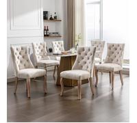Lot de 6 Chaises Capitonnées Beige en Velours - Style Classique & Design - Pieds en Bois - Chaises de Salle à Manger, Salon