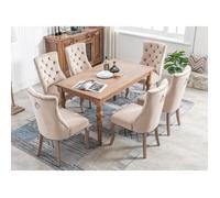 Lot de 6 Chaises Capitonnées Beige en Velours - Style Classique & Design - Pieds en Bois - Chaises de Salle à Manger, Salon