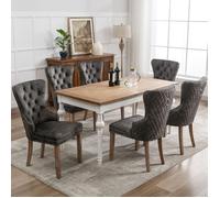 Lot de 6 Chaises Capitonnées Gris en Velours - Style Classique & Design - Pieds en Bois - Chaises de Salle à Manger, Salon