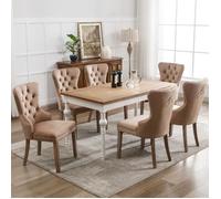 Lot de 6 Chaises Capitonnées Marron en Velours - Style Classique & Design - Pieds en Bois - Chaises de Salle à Manger, Salon
