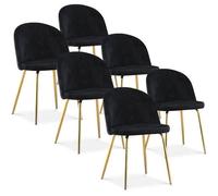 Lot de 6 chaises Cecilia velours Noir pieds or