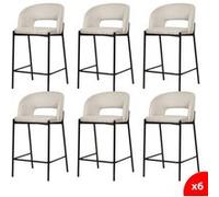 Lot de 6 chaises de bar, tabourets tissus beige - pieds en métal noir - KRISTEN Beige G