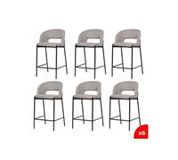 Lot de 6 chaises de bar, tabourets tissus gris - pieds en métal noir - KRISTEN