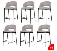 Lot de 6 chaises de bar, tabourets tissus gris - pieds en métal noir - KRISTEN Gris G