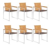 Lot de 6 chaises de jardin avec coussin, en teck massif, empilables, résistantes aux intempéries, pour jardin et terrasse, meubles d'extérieur robustes