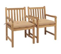 Lot de 6 Chaises de Jardin avec Coussins Siège Blanc Crème Teck Solide vidaXL