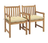 Lot de 2 Chaises de Jardin avec Coussins Siège Bleu Bois de Teck Massif vidaXL