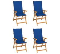 Vidaxl Chaises De Jardin 4 Pcs Avec Coussins Bleu Royal Bois De Teck Bleu