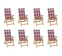 Tuinstoelen 4 st met rood geruite kussens massief teakhout3065543