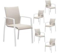 Lot de 6 chaises de jardin d'extérieur VERANO en aluminium rembourrées coloris blanc et beige, chaises empilables G