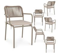 Lot de 6 chaises de jardin d'extérieur VOLONTE en aluminium coloris champagne avec coussin d'assise, chaises empilables