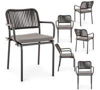 Lot de 6 chaises de jardin d'extérieur VOLONTE en aluminium gris avec coussin d'assise, chaises empilables Gris G