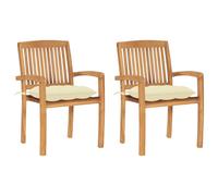 vidaXL Lot de 2 Chaises de Jardin avec Coussins, Sièges de Terrasse, Chaises de Salle à Manger, Meubles de Patio Extérieur, Blanc Crème Bois de Teck