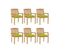 vidaXL Lot de 6 Chaises de Jardin Empilables avec Coussins, Sièges de Terrasse, Chaises de Salle à Manger, Meubles de Patio Extérieur, Teck Solide G