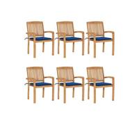 Lot de 2 Chaises de Jardin avec Coussins Siège Bleu Bois de Teck Massif vidaXL