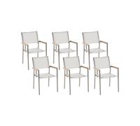 Lot de 6 Chaises de Jardin Empilables Blanc et Argenté en Tissu et Inox Grosseto