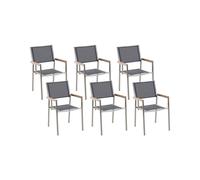 Lot de 6 Chaises de Jardin Empilables Gris et Argenté en Tissu et Inox Grosseto