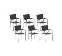 Lot de 6 Chaises de Jardin Empilables Gris et Argenté en Tissu et Inox Grosseto