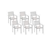 Beliani Lot de 6 Chaises de Jardin en Aluminium et Bois Synthétique Blanc et Argenté Vernio