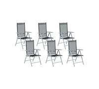 Lot de 6 Chaises de Jardin en Aluminium et Textile Argenté et Noir Industriel Ca