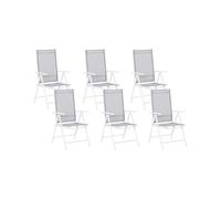 Lot de 6 Chaises de Jardin en Aluminium et Textile Blanc et Gris Industriel Cata
