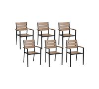 Lot de 6 Chaises de Jardin en Bois Clair Composite et Aluminium Noir Vernio