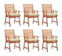 Lot de 6 chaises de jardin en bois d'acacia massif résistant aux intempéries avec coussins blanc crème, chaises confortables pour jardin, terrasse et véranda